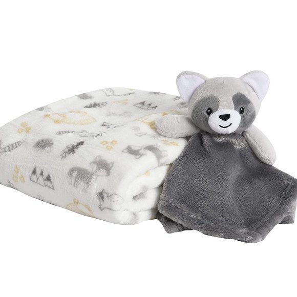 Plush Grey Raccoon Security Blanket 2 Piece Set Baby's First by Nemcor Lovey NWT - Picture 4 of 4